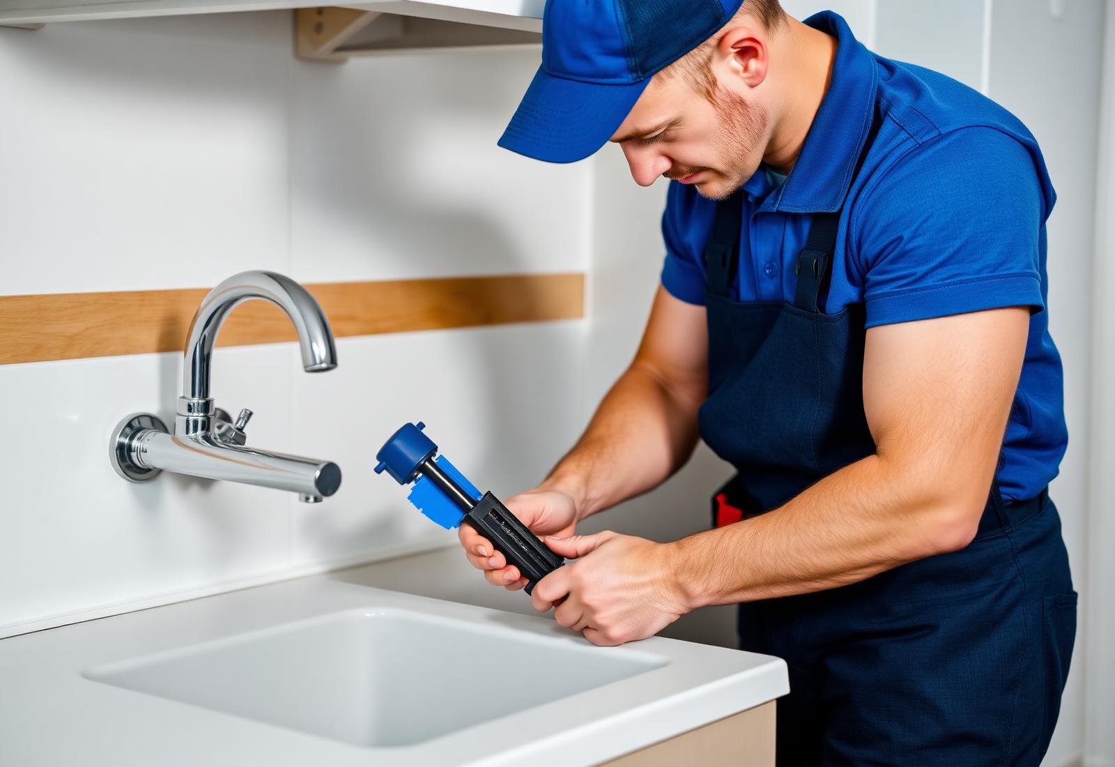 Licensed Kent plumber repairing a kitchen sink faucet